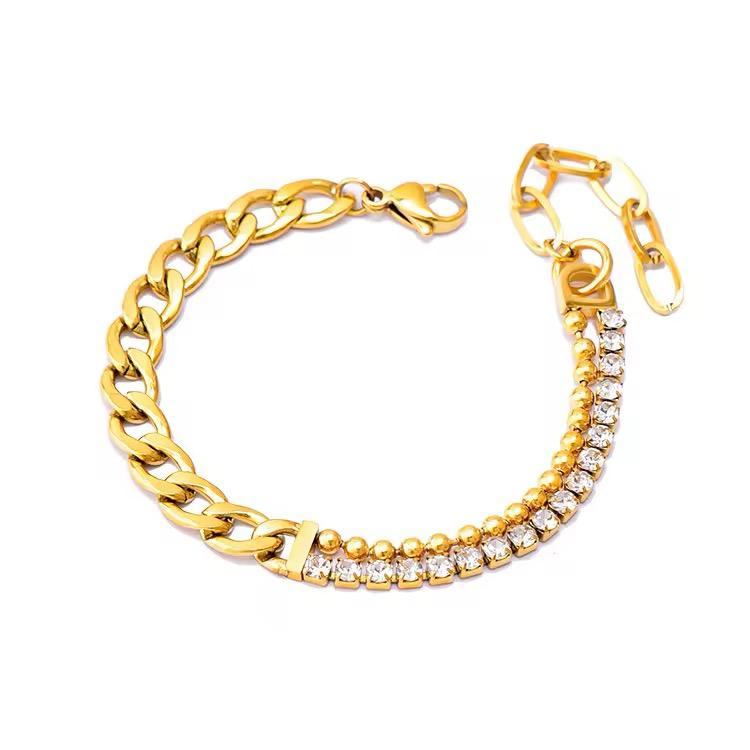 Gold-Plated Cuban & Crystal Chain Bracelet
