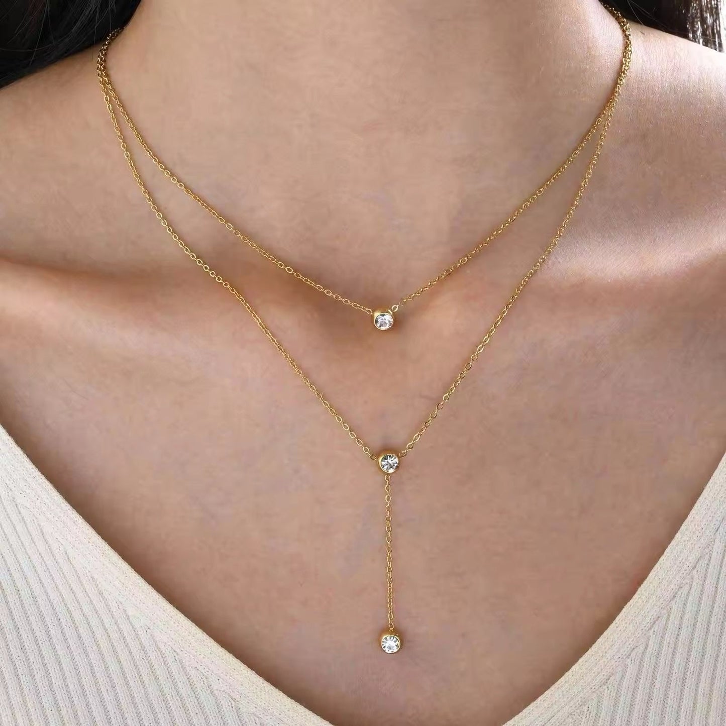 18K Gold-Plated Layered Solitaire Necklace