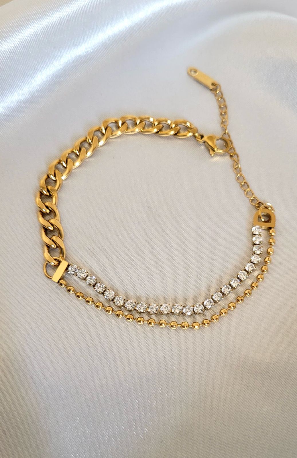 Gold-Plated Cuban & Crystal Chain Bracelet