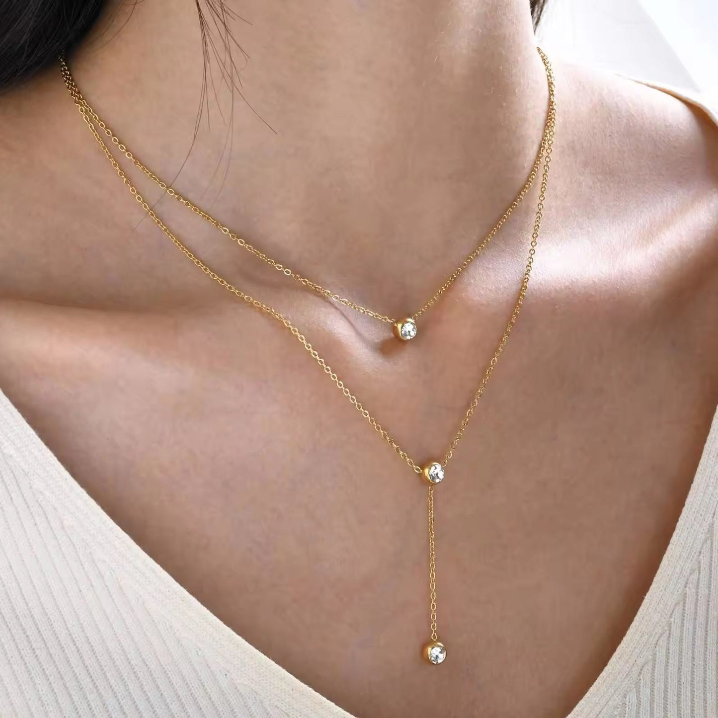 18K Gold-Plated Layered Solitaire Necklace