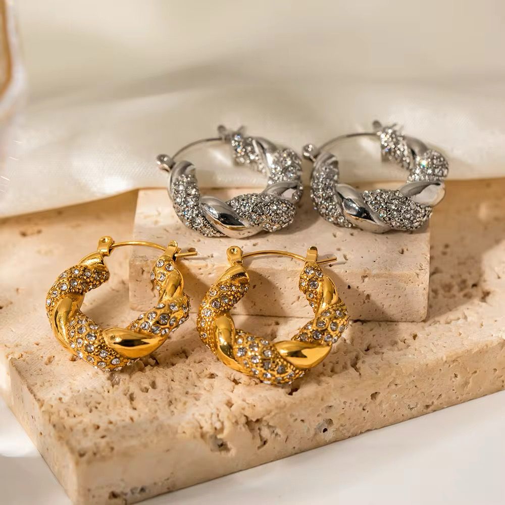 The Riviera Hoops – Gold Crystal Twist