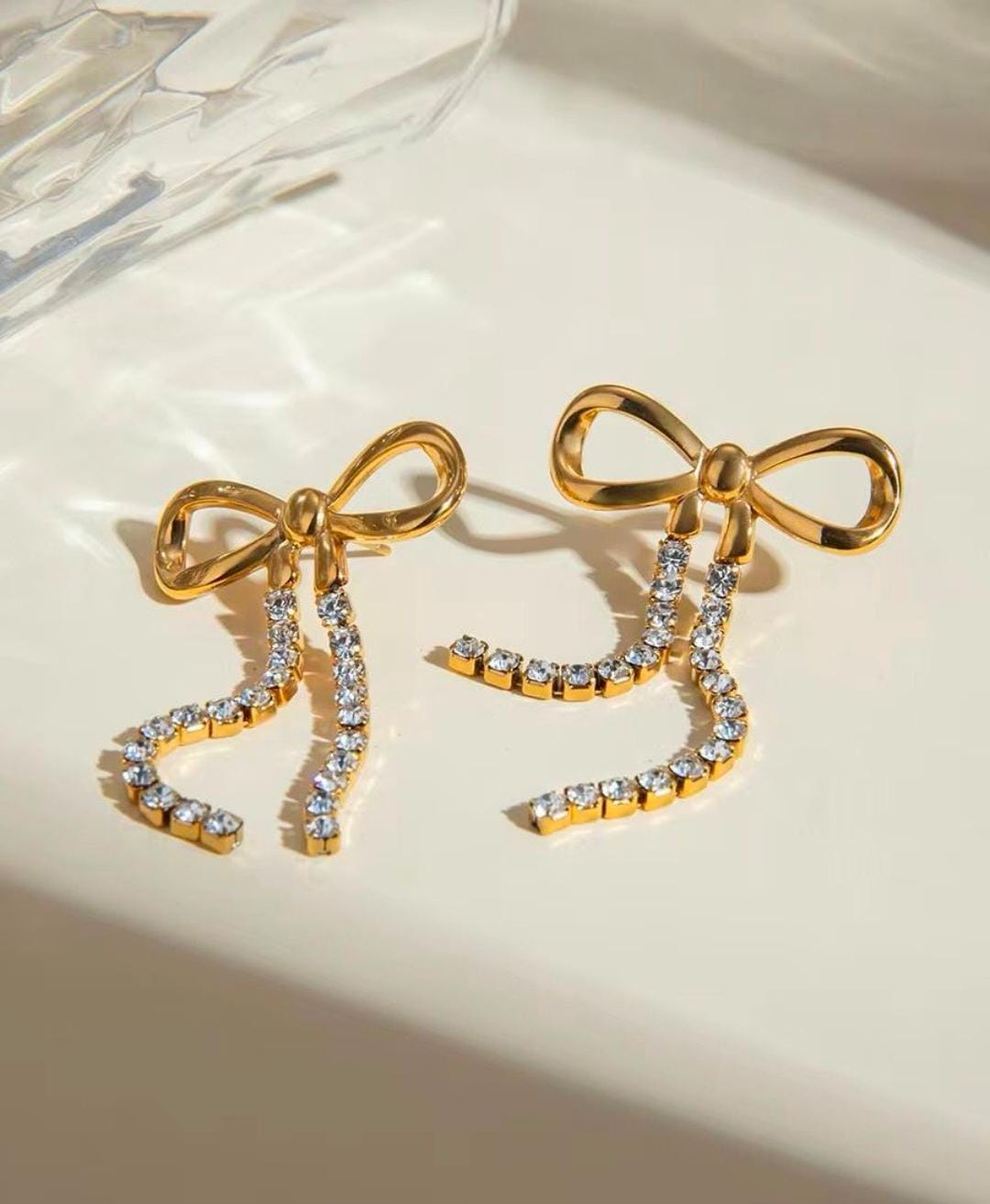 Crystal Bow Drop Earrings