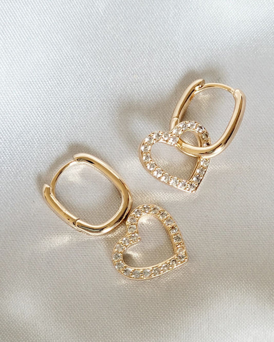 Pave Heart Hoop Earrings