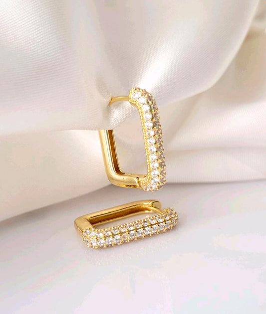Crystal Pave Gold-Plated Hoop Earrings